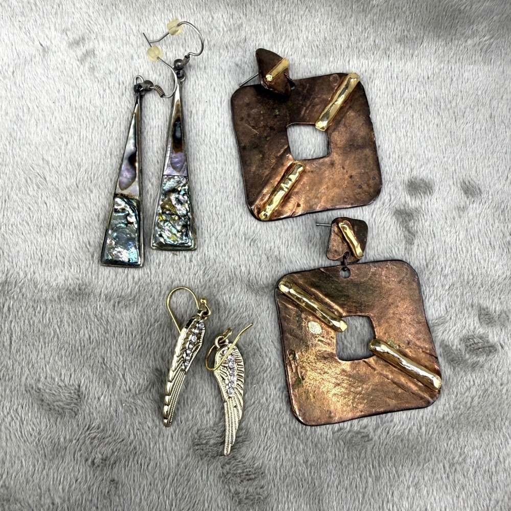 Pierced Earrings Lot of 3 Abalone Wings Copper Western